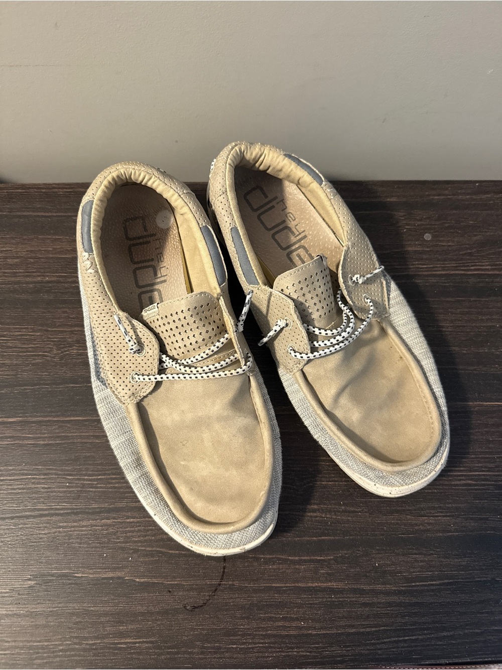 Hey Dude Welsh Men's Boat Shoes in Beige and Light Gray - 11